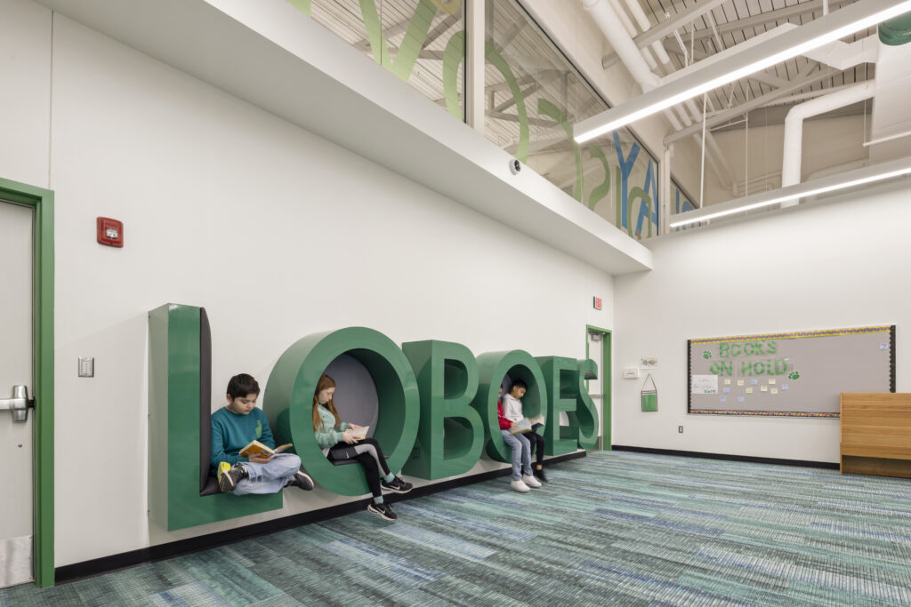 School spirit themed Loboes reading space at Parkway Elementary