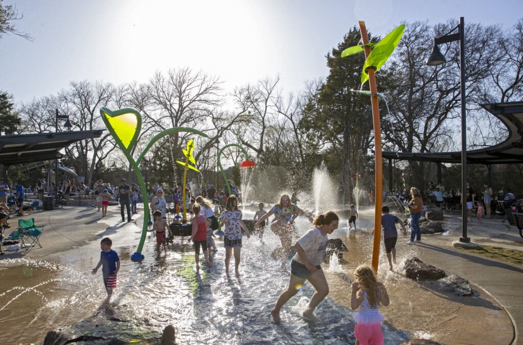 Water park outside with kids playing
