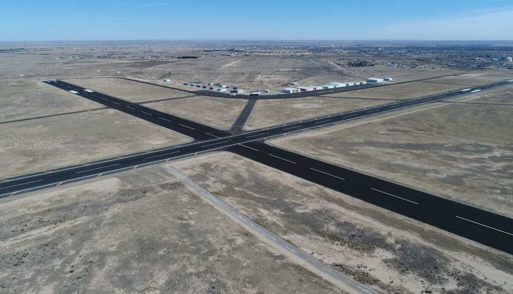 Aerial of Artesia Municipal Airport runway