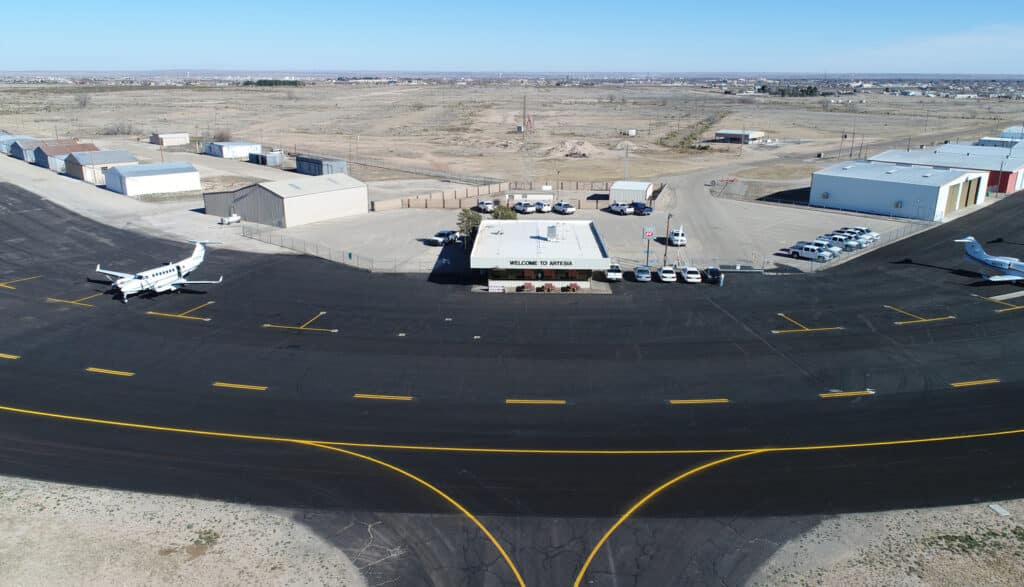 Aerial of Artesia Municipal Airport runway