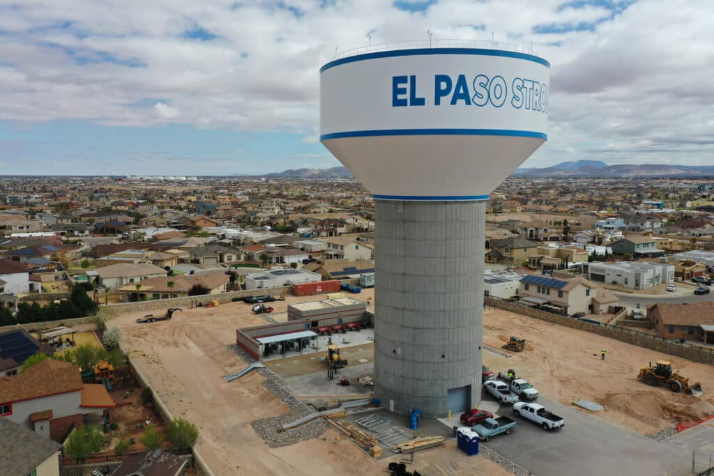 water tower outside shot of the ariel shot of El Paso Water-Ranchos Real Pump Station & Montana facility