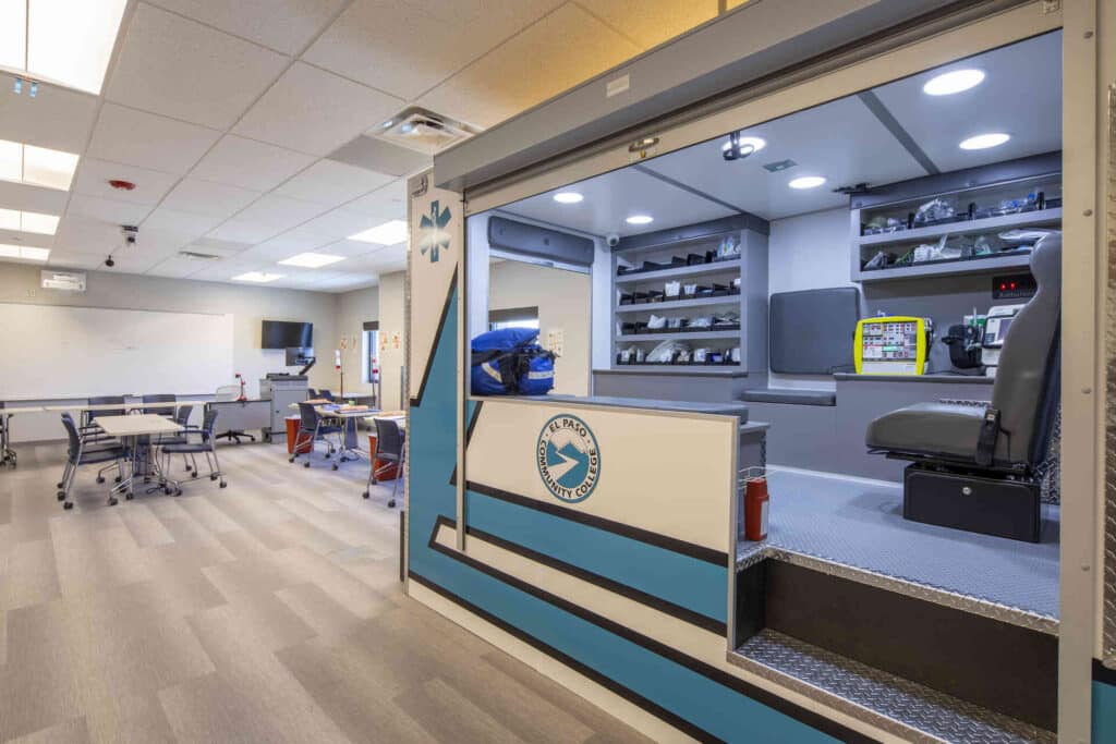 Interior view of a hallway at El Paso Community College Rio Grande Campus.