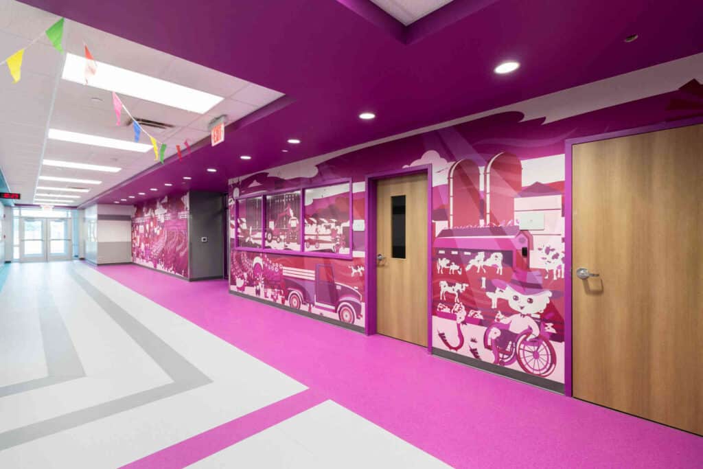 purple hallway in Friona ISD Primary School