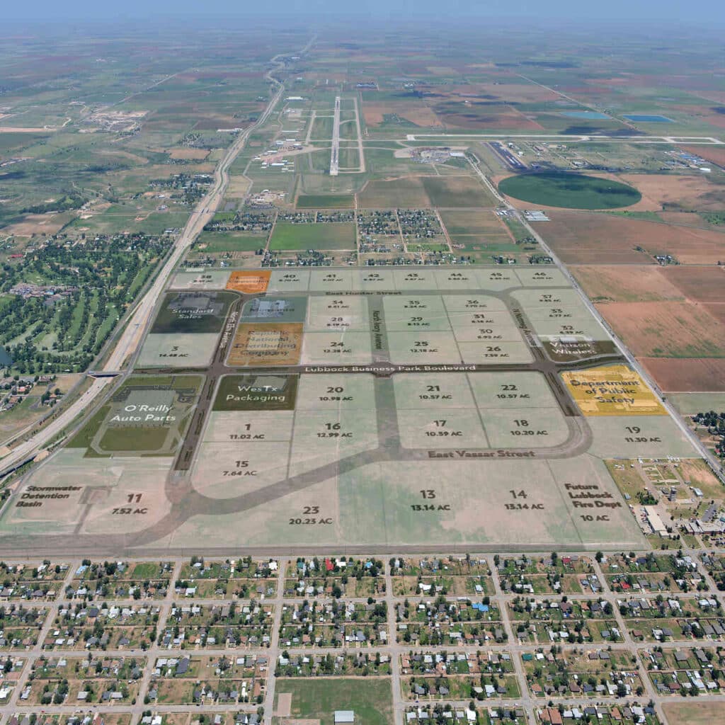 Aerial image and master planning of Lubbock Business Park