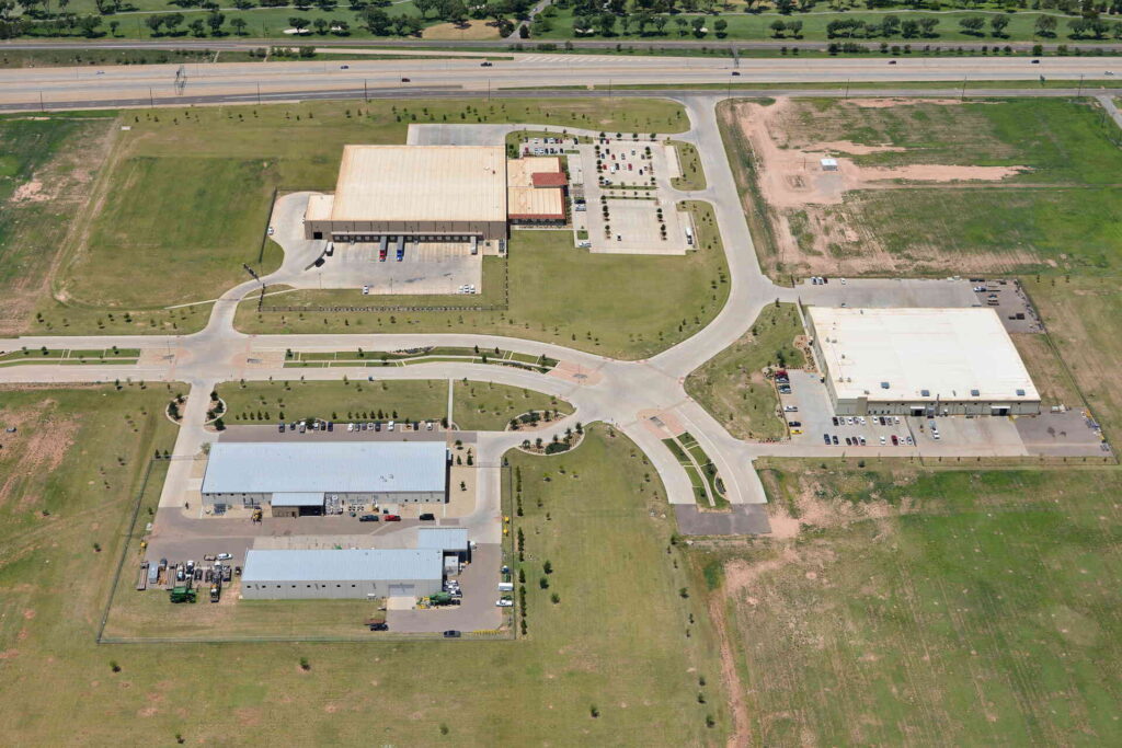 Aerial photograph of LEDA Business Park showcasing transportation and connection to IH-27