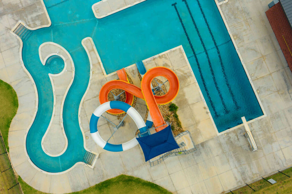 ariel shot of Littlefield Aquatic Center