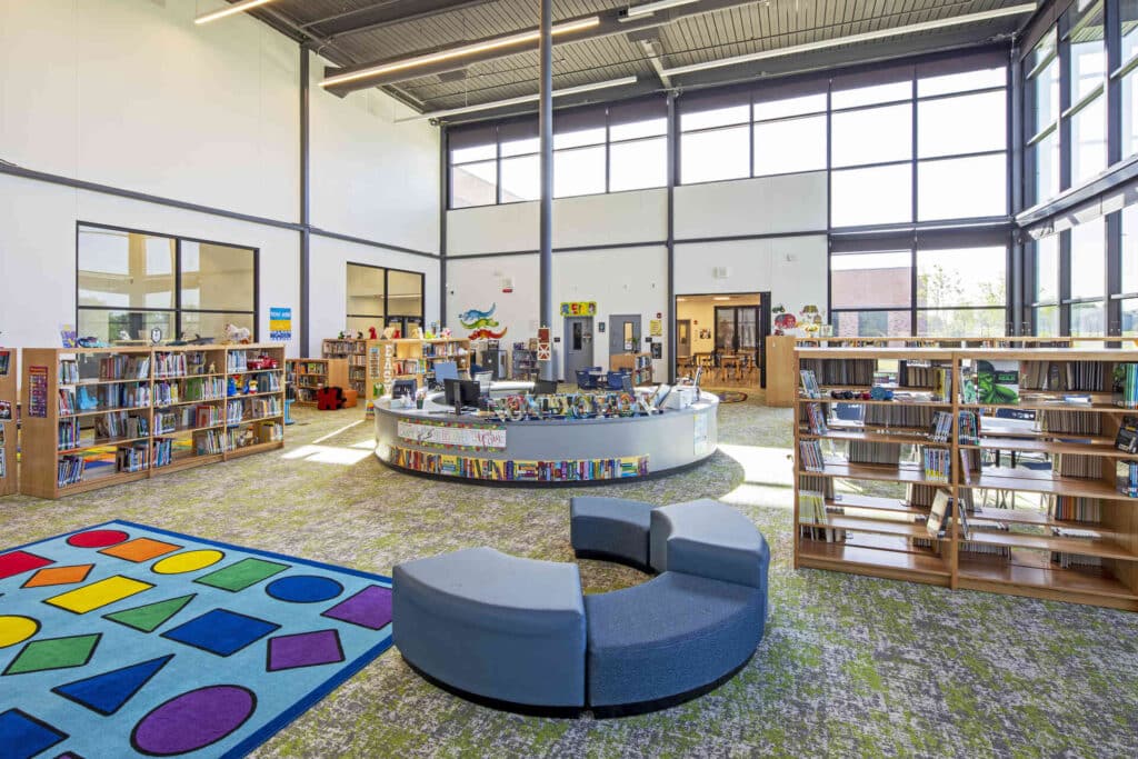 Interior view of library of Carmona-Harrison Elementary