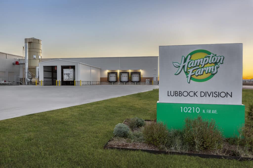 Exterior with sign of Hampton Farms
