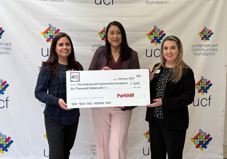 Mary stills of Parkhill delivers BCI grant to the Underserved Communities Foundation