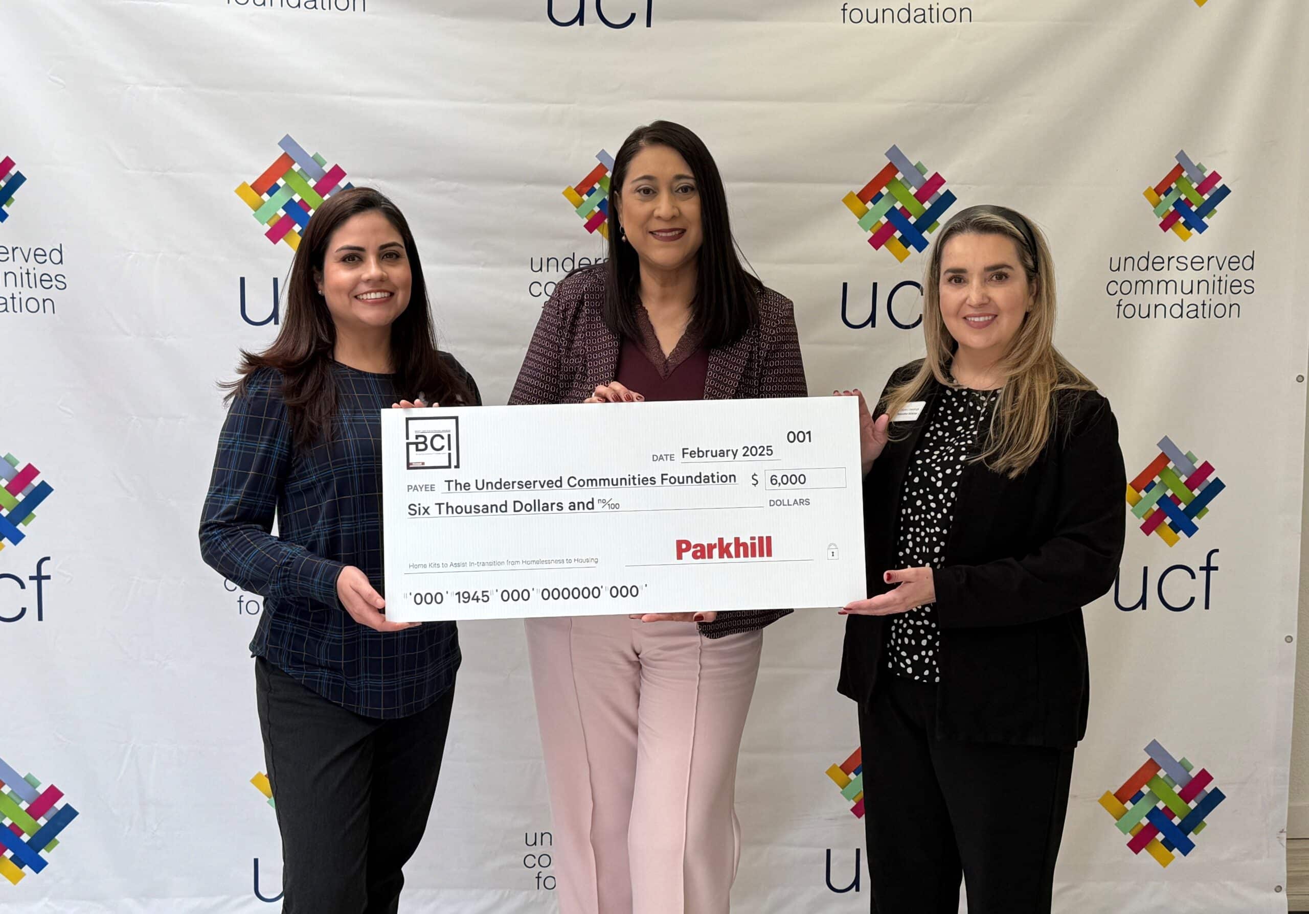 Mary stills of Parkhill delivers BCI grant to the Underserved Communities Foundation