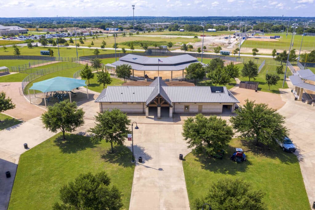 ariel shot playground Round Rock Sports Complex at Old Settlers Park