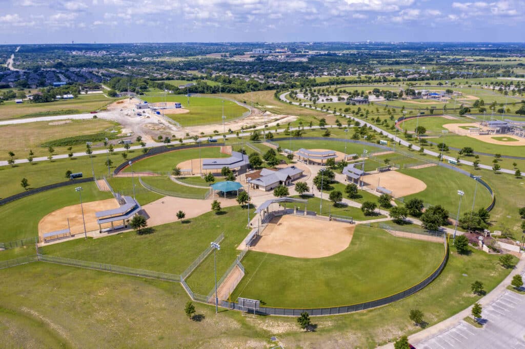 ariel shot playground Round Rock Sports Complex at Old Settlers Park