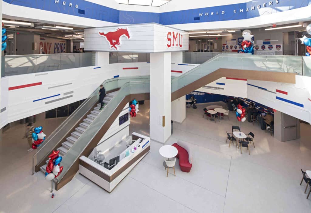 A modern interior room with staircase at SMU